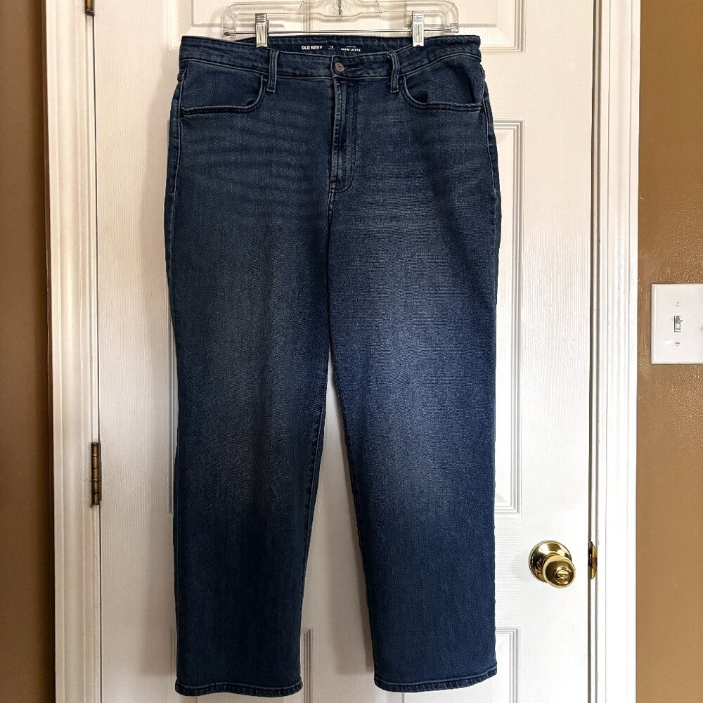 Old Navy WOW Loose Jeans Sz 16 Short High Rise Relaxed Fit Medium Wash Denim